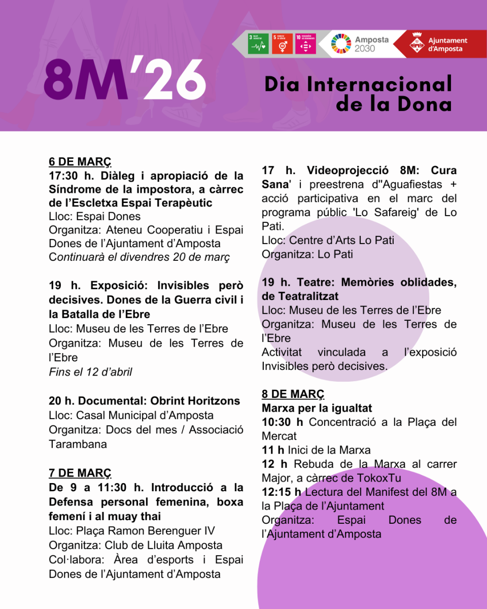 Amposta commemora el 8M amb activitats durant tot el març