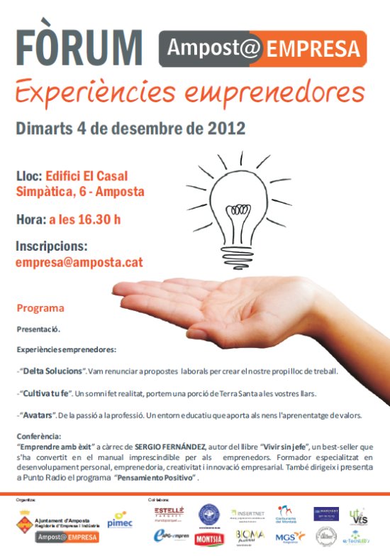 Ajuntament d´Amposta > Comunicació > Amposta Empresa configura el segon Fòrum Experiències Emprenedores per al 4 de desembre