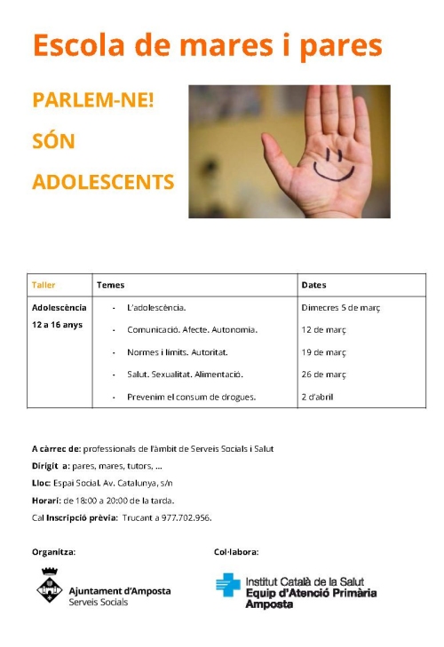 Ajuntament d´Amposta > Comunicació > ESCOLA DE PARES I MARES. PARLEM-NE! SÓN ADOLESCENTS