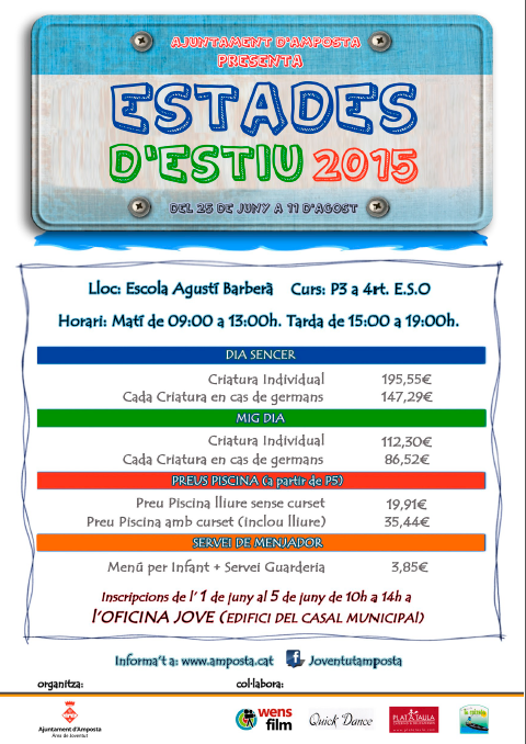 Ajuntament d´Amposta > Comunicació > Inscripcions a les Estades d’Estiu 2015