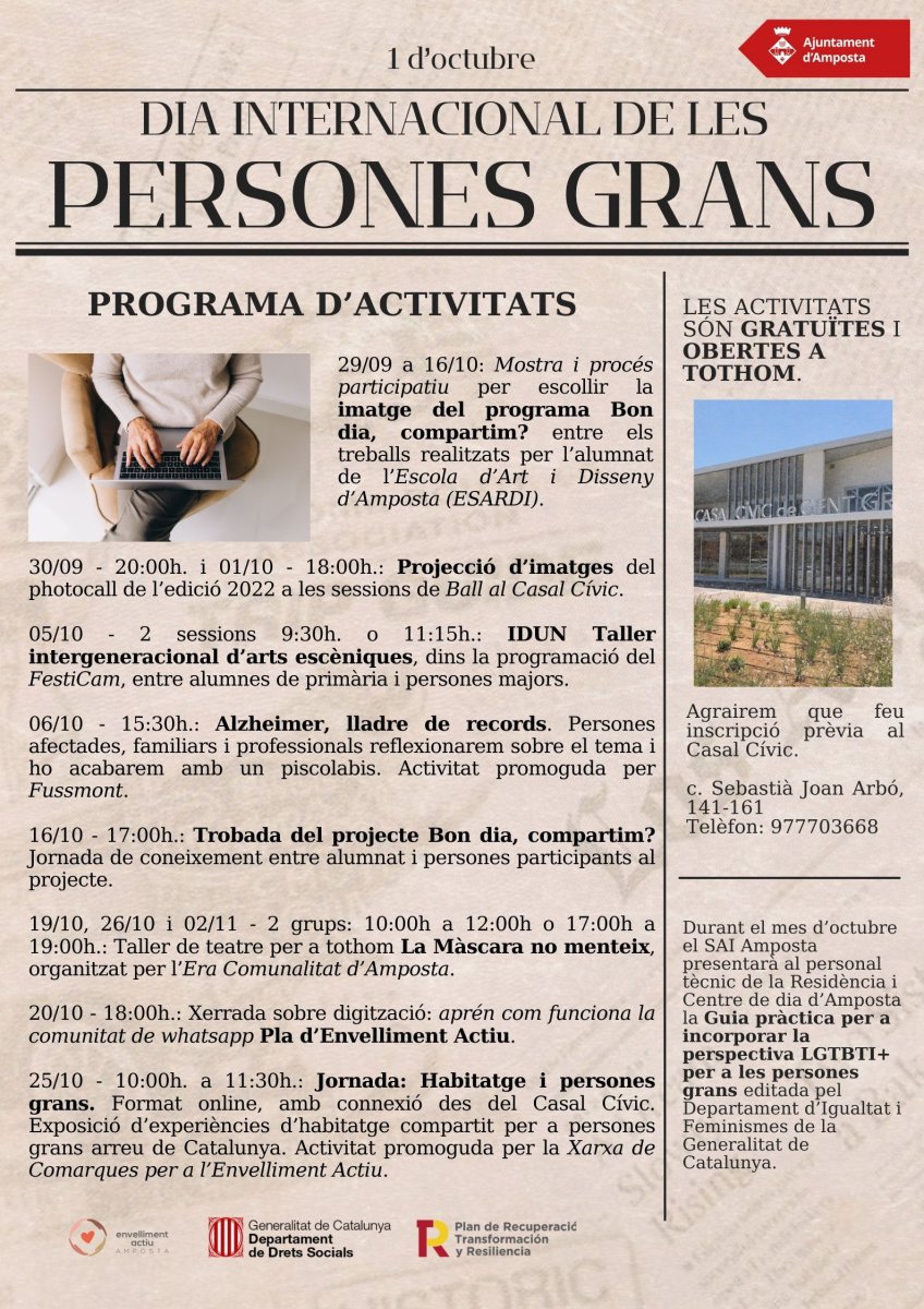 Amposta commemora el Dia Internacional de les Persones Grans amb diferents activitats durant l’octubre