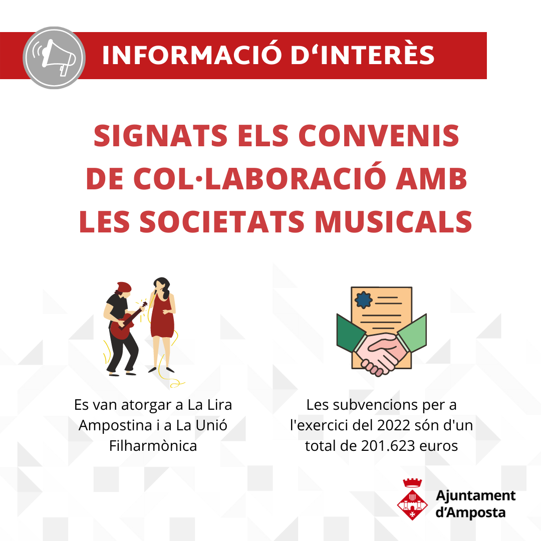 L’Ajuntament signa convenis de col•laboració amb les dos societats musicals d’Amposta
