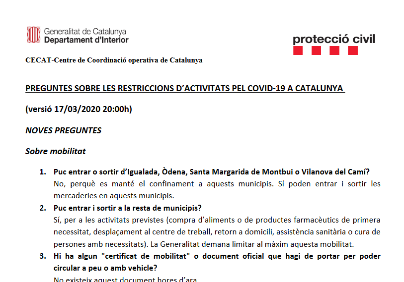 COVID-19: Preguntes sobre les reestriccions d’activitats