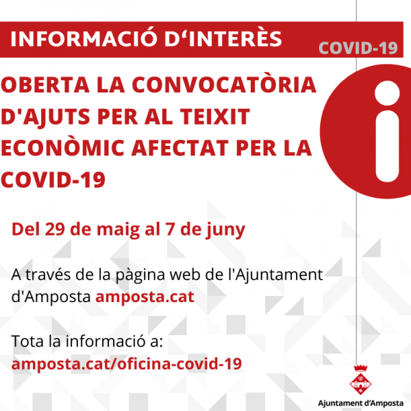 COVID-19: Oberta la convocatòria d’ajuts per al teixit econòmic afectat per la crisi de la Covid-19