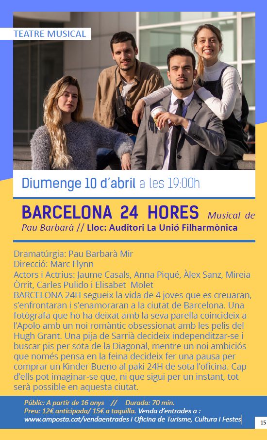 Ajuntament d´Amposta > agenda > Teatre musical: BARCELONA 24 HORES Musical de Pau Barbarà