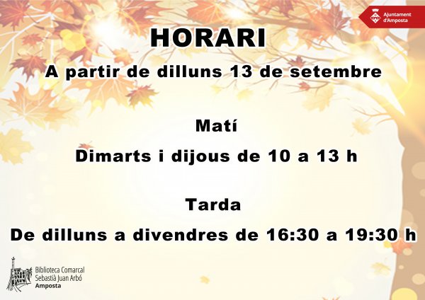 Horari de tardor a partir del 13 de setembre