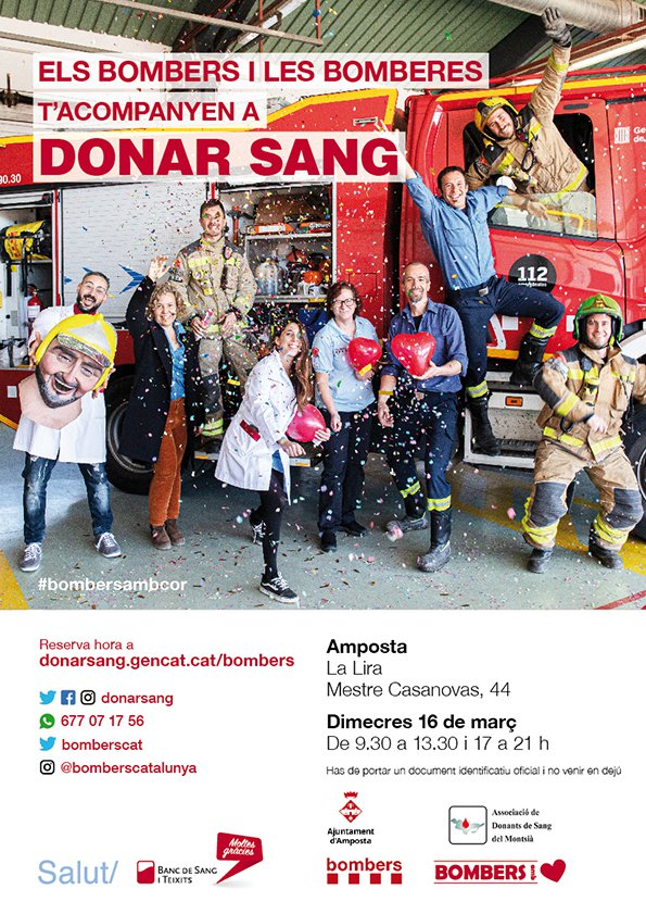 Amposta se suma per 8è any consecutiu a la campanya ’Els bombers i bomberes t’acompanyen a donar sang’