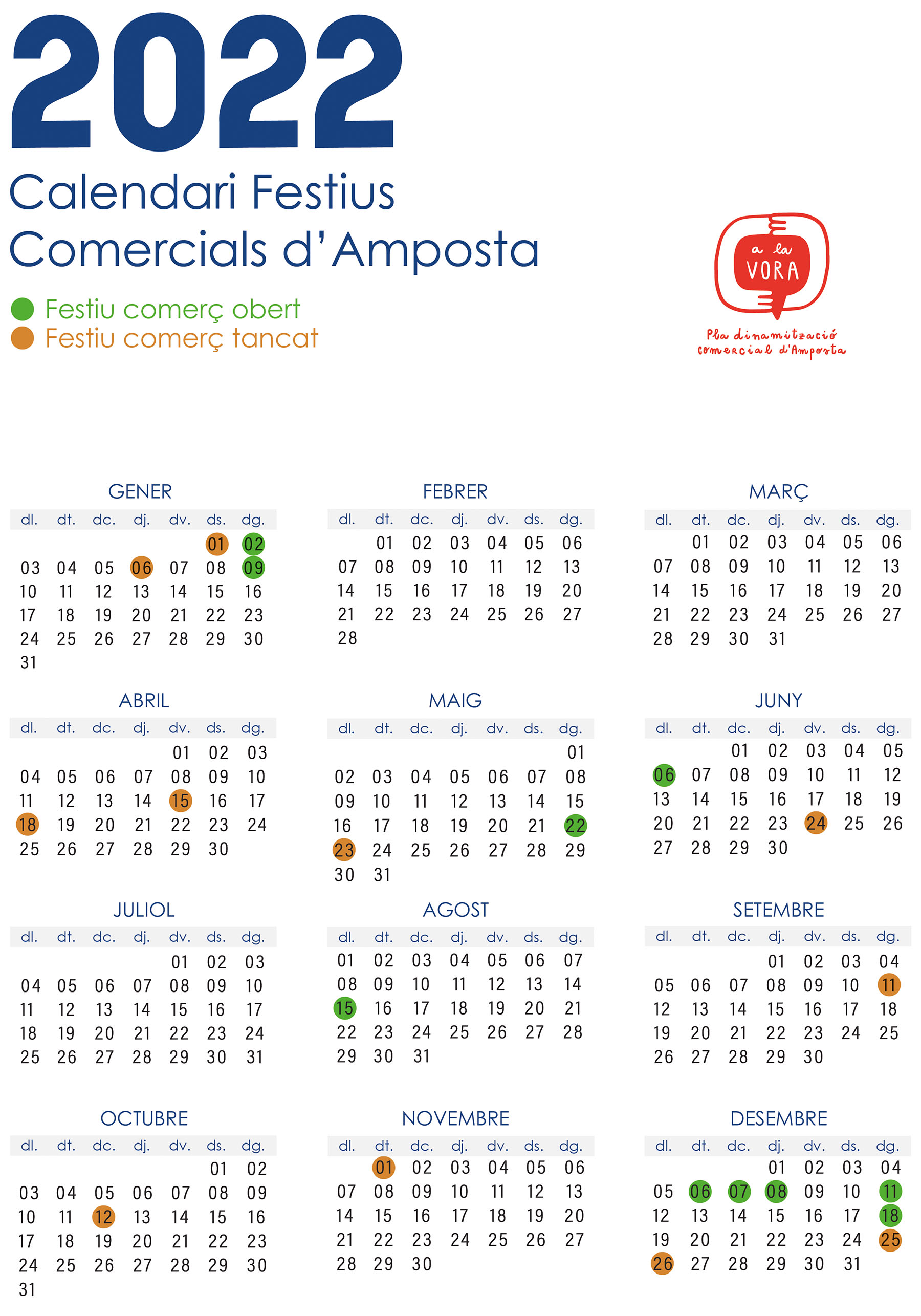 Calendaris festius comercials 2022 Amposta
