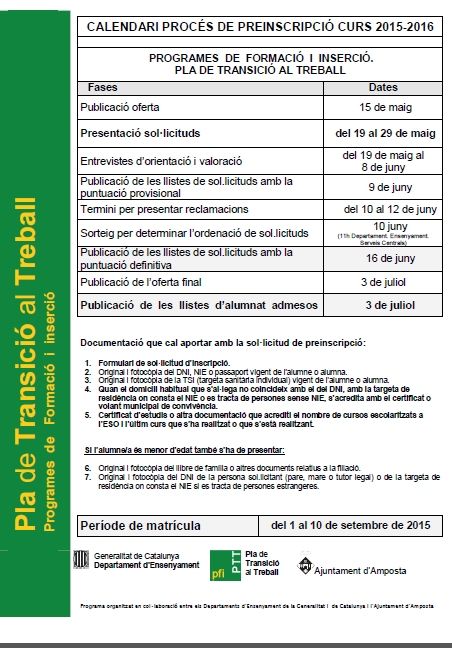 Ajuntament d´Amposta > Comunicació > Programa de formació i inserció Pla de Transició al Treball