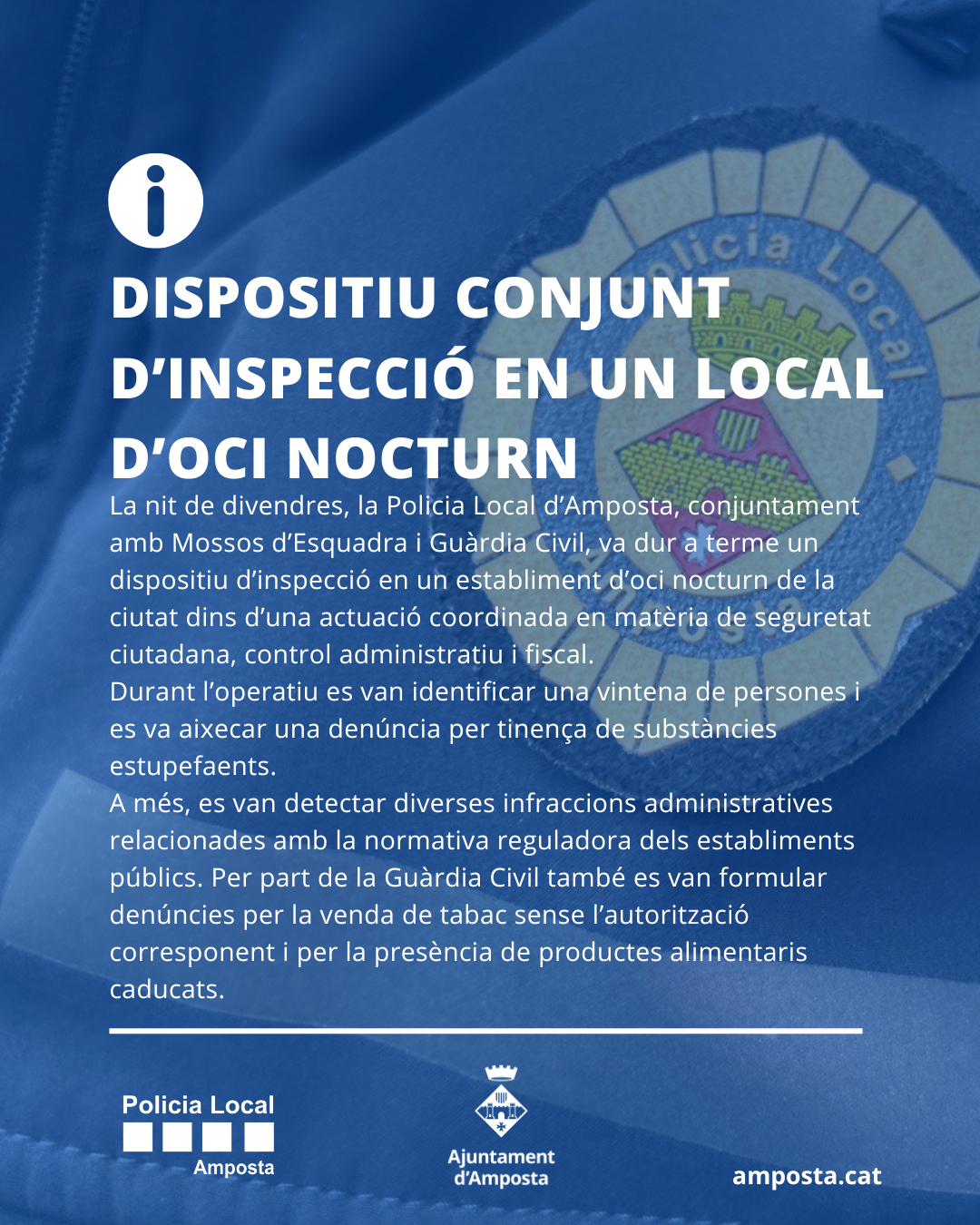 Dispositiu conjunt d&rsquo;inspecció en un establiment d&rsquo;oci nocturn d&rsquo;Amposta