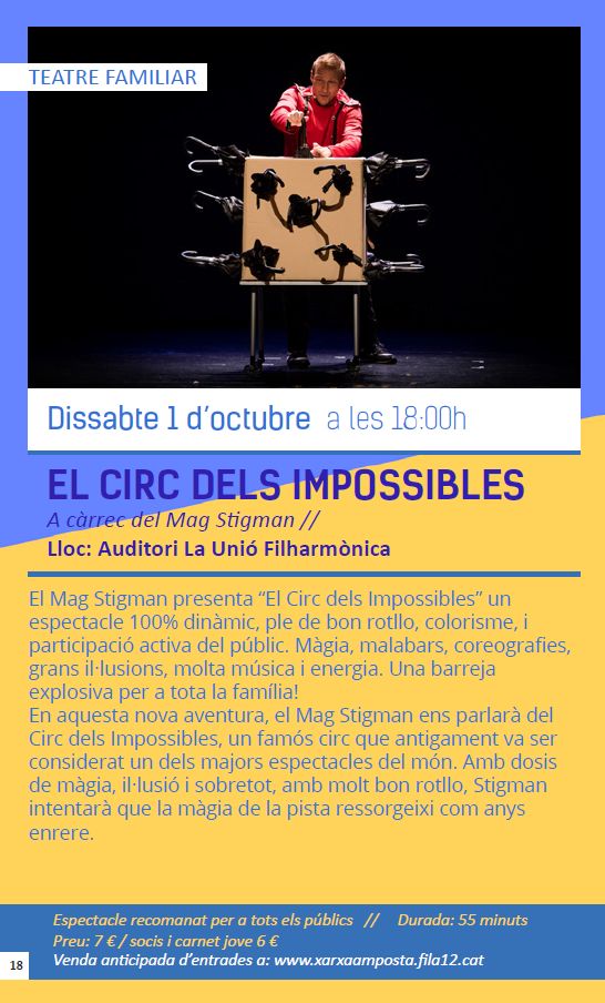Ajuntament d´Amposta > agenda > Teatre familiar: EL CIRC DELS IMPOSSIBLES a càrrec del Mag Stigman