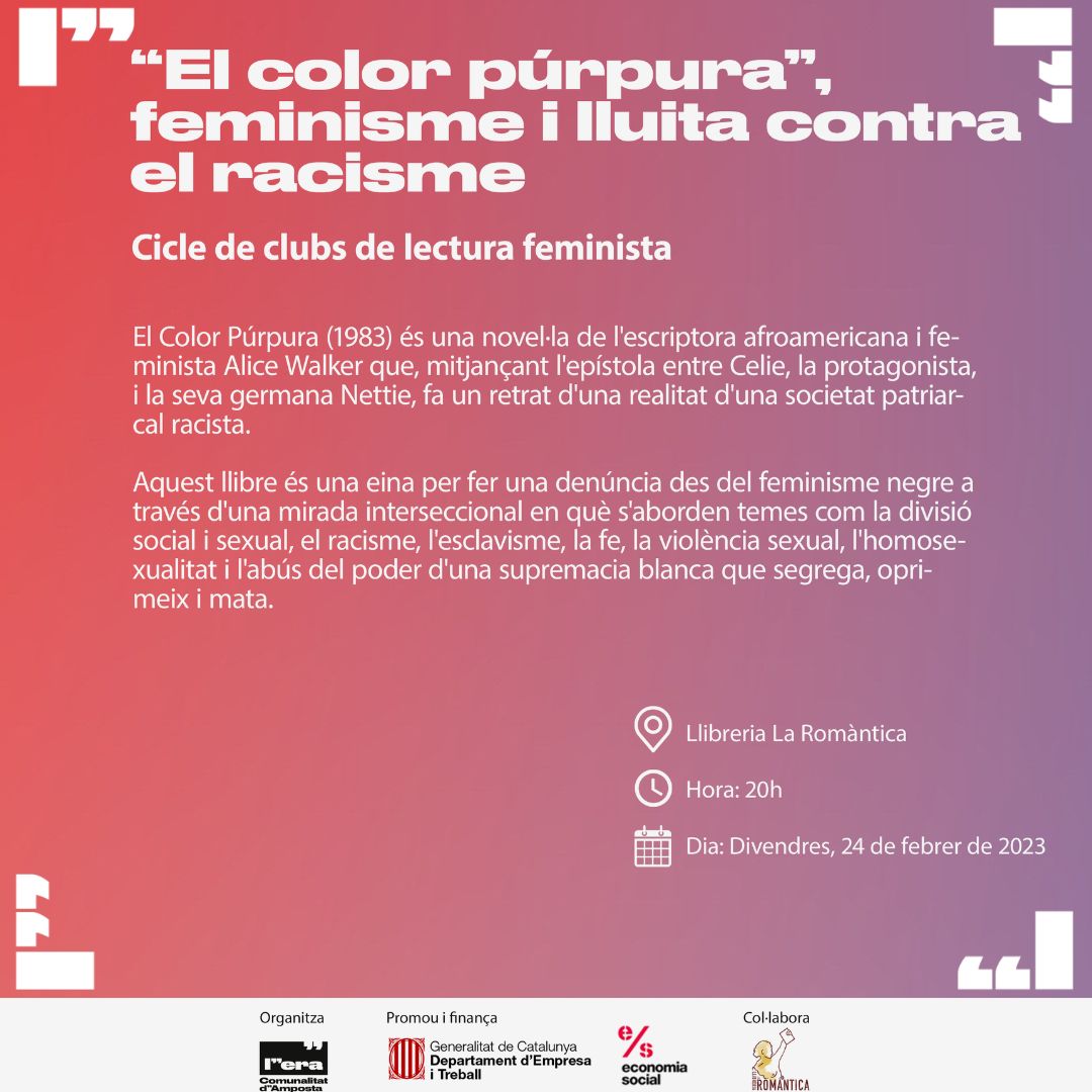 Ajuntament d´Amposta > agenda > Club de lectura feminista. Llegim i comentem "El color porpra" d’Alice Walker