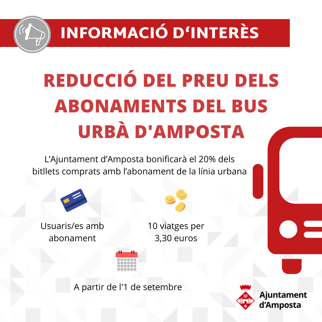 L’Ajuntament d’Amposta bonificarà el 20% dels bitllets d’autobús en l’abonament de la línia urbana