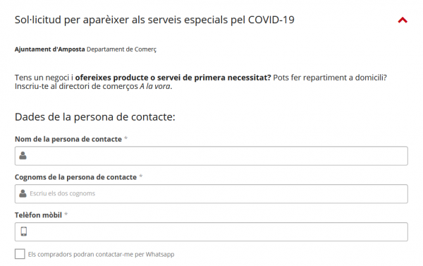 COVID-19: Sol·licitud per aparèixer als serveis especials