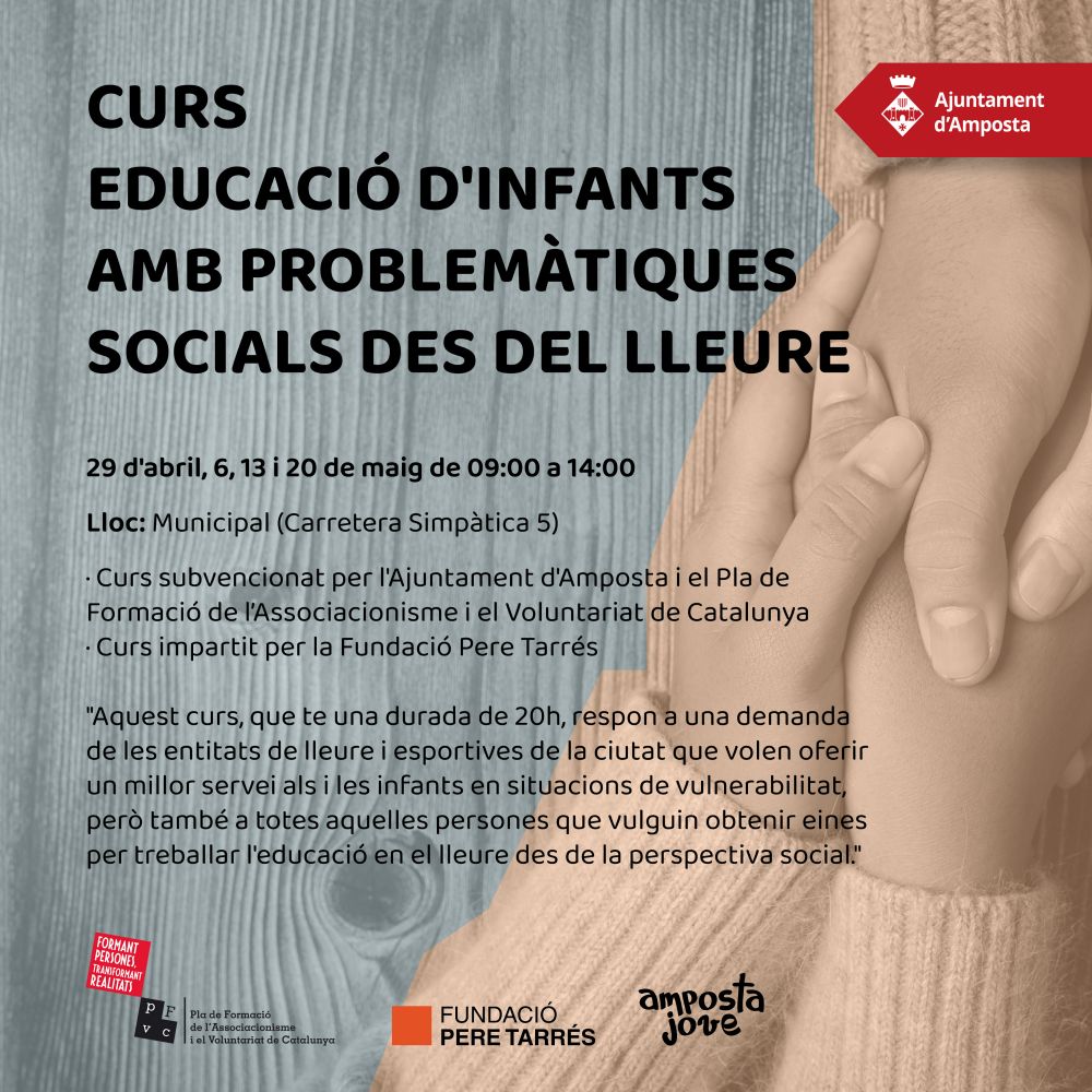Ajuntament d´Amposta > agenda > Curs d’educació d’infants amb problemàtiques socials des del lleure