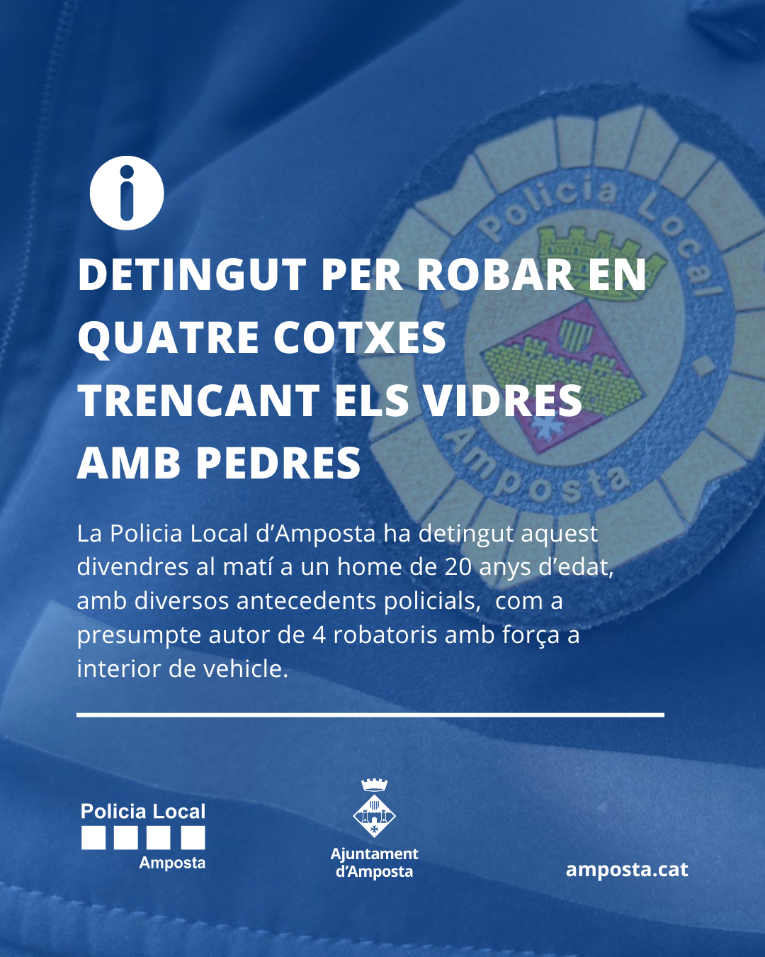 Detingut per robar en quatre cotxes trencant els vidres amb pedres
