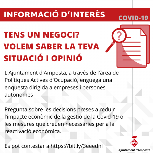 L’Ajuntament   d’Amposta pregunta al teixit econòmic sobre la situació real que viuen per la Covid19