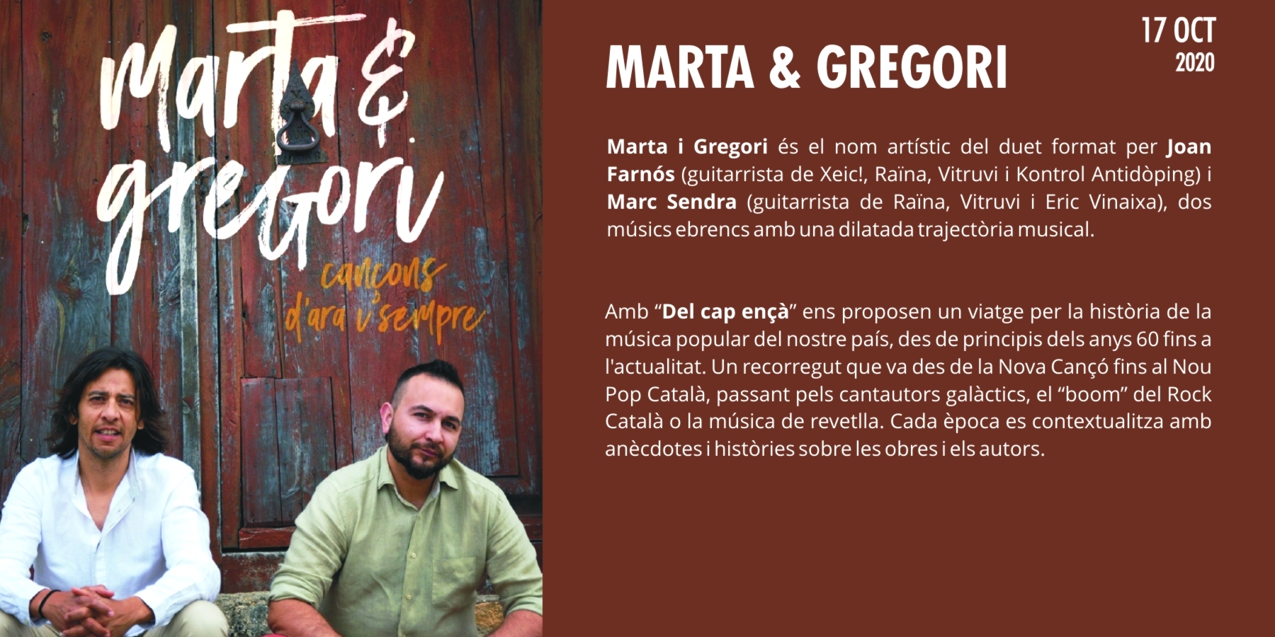 Ajuntament d´Amposta > agenda > 26è Cicle de Música Ciutat d’Amposta: Marta & Gregori [AJORNAT]