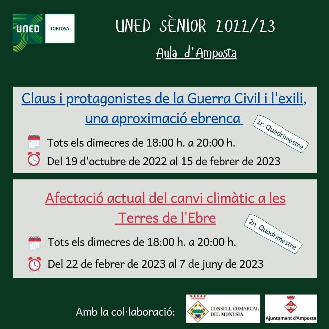 La Guerra Civil i el canvi climàtic, les noves formacions de l’Aula Amposta de la UNED Sènior