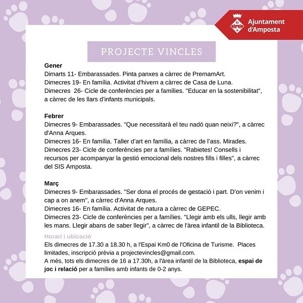 El projecte Vincles programa una desena d’activitats per al primer trimestre de l’any