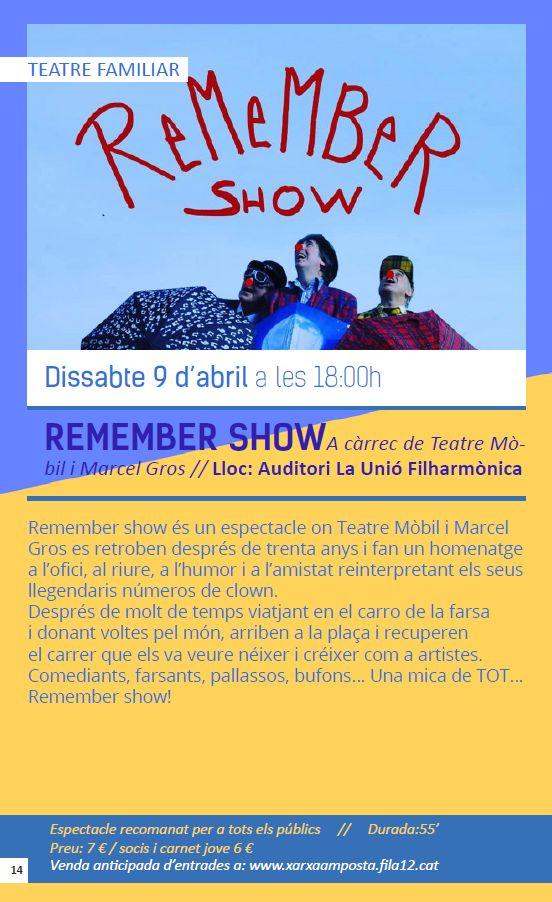 Ajuntament d´Amposta > agenda > Teatre familiar: REMEMBER SHOWA càrrec de Teatre Mòbil i Marcel Gros
