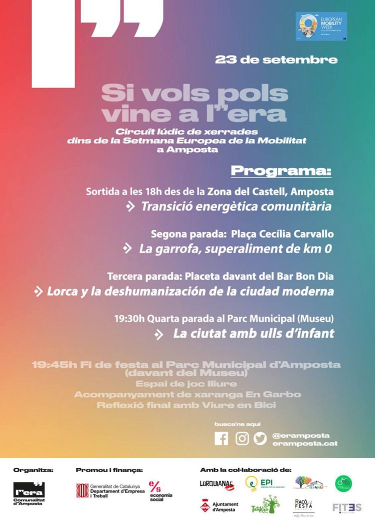 Ajuntament d´Amposta > agenda > Si vols pols, vine a l’era. Circuit lúdic de xerrades dins de la Setmana Europea de la Mobilitat a Amposta