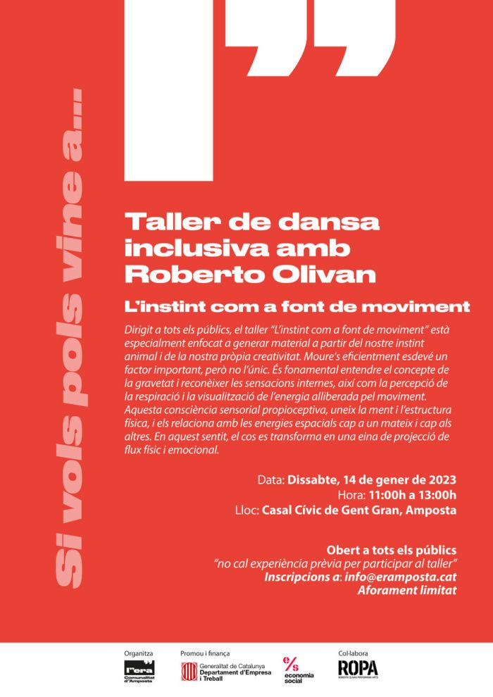 Ajuntament d´Amposta > agenda > Taller de dansa inclusiva amb Roberto Olivan